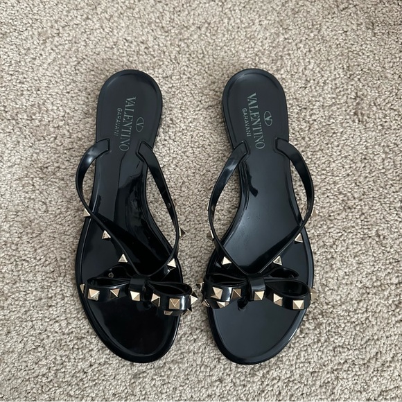 Valentino Black Rockstud Jelly Sandals Flip Flops - Picture 3 of 9